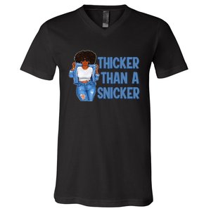 Thicker Than African Afro Queen Snicker Black Woman Melanin V-Neck T-Shirt