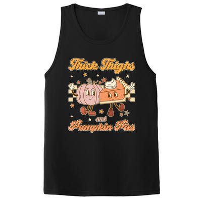 Thick Thighs And Pumpkin Pies Funny Retro Groovy Thanksgiving Cool Gift PosiCharge Competitor Tank