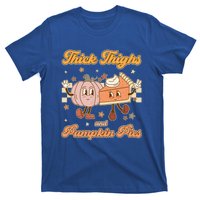 Thick Thighs And Pumpkin Pies Funny Retro Groovy Thanksgiving Cool Gift T-Shirt