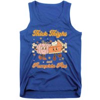 Thick Thighs And Pumpkin Pies Funny Retro Groovy Thanksgiving Cool Gift Tank Top