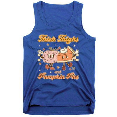 Thick Thighs And Pumpkin Pies Funny Retro Groovy Thanksgiving Cool Gift Tank Top