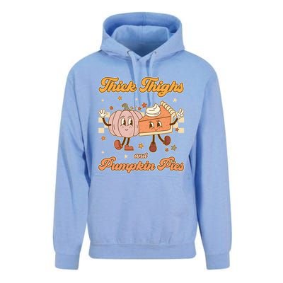 Thick Thighs And Pumpkin Pies Funny Retro Groovy Thanksgiving Cool Gift Unisex Surf Hoodie