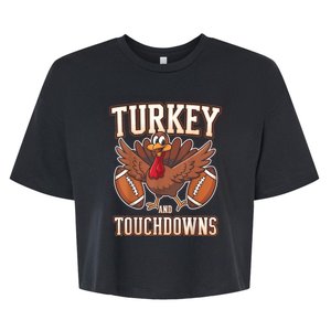 Thanksgiving Turkey And Touchdowns Football Bella+Canvas Jersey Crop Tee