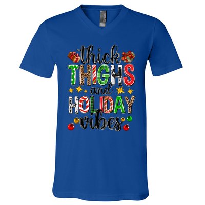 Thick Thighs And Holiday Vibes Christmas Squad Ugly Xmas Gift V-Neck T-Shirt