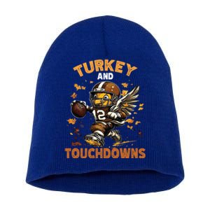 Thanksgiving Turkey And Touchdowns Football Gift Short Acrylic Beanie