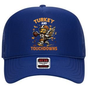 Thanksgiving Turkey And Touchdowns Football Gift High Crown Mesh Back Trucker Hat