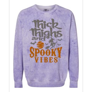 Thick Thighs And Spooky Vibes Funny Halloween Witch Graphic Cute Gift Colorblast Crewneck Sweatshirt