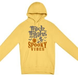 Thick Thighs And Spooky Vibes Funny Halloween Witch Graphic Cute Gift Premium Pullover Hoodie