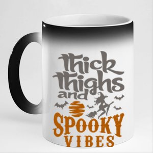 Thick Thighs And Spooky Vibes Funny Halloween Witch Graphic Cute Gift 11oz Black Color Changing Mug