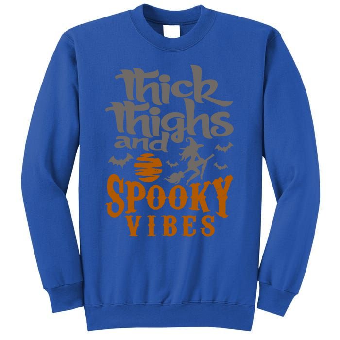 Thick Thighs And Spooky Vibes Funny Halloween Witch Graphic Cute Gift Sweatshirt