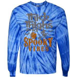 Thick Thighs And Spooky Vibes Funny Halloween Witch Graphic Cute Gift Tie-Dye Long Sleeve Shirt