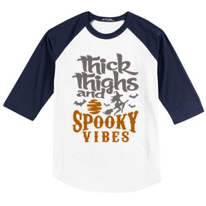 Thick Thighs And Spooky Vibes Funny Halloween Witch Graphic Cute Gift Baseball Sleeve Shirt