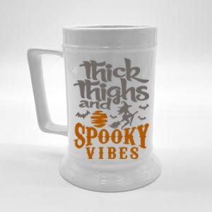 Thick Thighs And Spooky Vibes Funny Halloween Witch Graphic Cute Gift Beer Stein