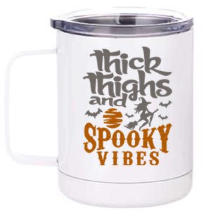 Thick Thighs And Spooky Vibes Funny Halloween Witch Graphic Cute Gift 12 oz Stainless Steel Tumbler Cup