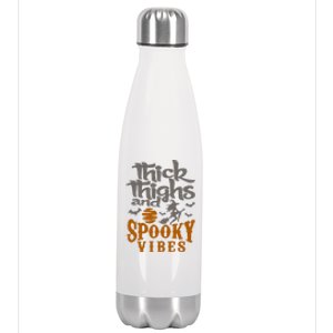 Thick Thighs And Spooky Vibes Funny Halloween Witch Graphic Cute Gift Stainless Steel Insulated Water Bottle