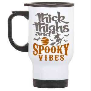 Thick Thighs And Spooky Vibes Funny Halloween Witch Graphic Cute Gift Stainless Steel Travel Mug