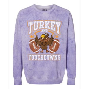 Thanksgiving Turkey And Touchdowns Football Cute Gift Colorblast Crewneck Sweatshirt