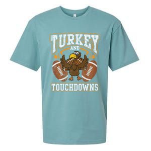 Thanksgiving Turkey And Touchdowns Football Cute Gift Sueded Cloud Jersey T-Shirt