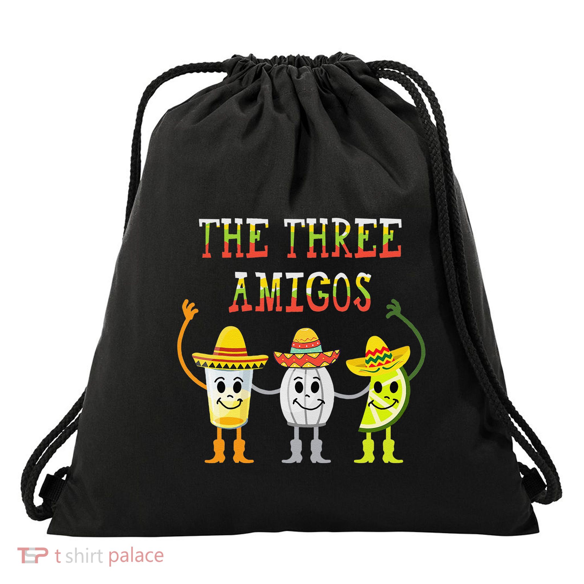 The Three Amigos Tequila Salt Lime Cinco De Mayo Drawstring Bag