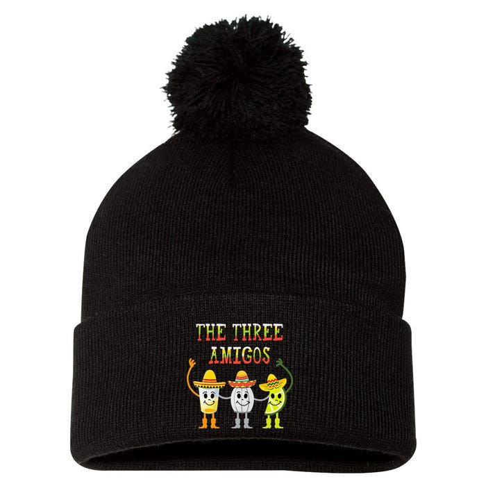 The Three Amigos Tequila Salt Lime Cinco De Mayo Pom Pom 12in Knit Beanie