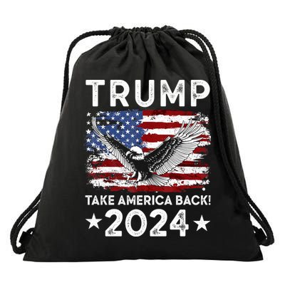 Trump Take America Back 2024 American Flag Politics Drawstring Bag
