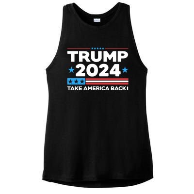 Trump Take America Back 2024 American Flag Politics Ladies PosiCharge Tri-Blend Wicking Tank