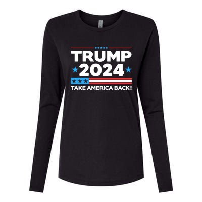 Trump Take America Back 2024 American Flag Politics Womens Cotton Relaxed Long Sleeve T-Shirt