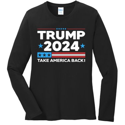 Trump Take America Back 2024 American Flag Politics Ladies Long Sleeve Shirt