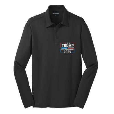 Trump Take America Back 2024 American Flag Politics Silk Touch Performance Long Sleeve Polo