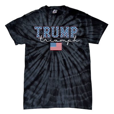 Trump Triumph American Flag Stars 2024 Winner Maga Victory Tie-Dye T-Shirt