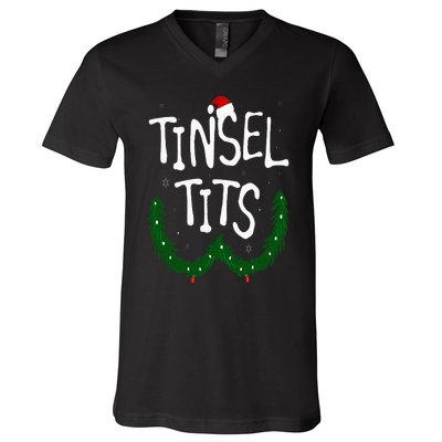 Tinsel Tits And Jingle Balls Funny Matching Christmas Couple V-Neck T-Shirt