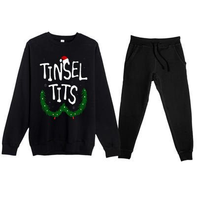 Tinsel Tits And Jingle Balls Funny Matching Christmas Couple Premium Crewneck Sweatsuit Set