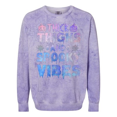 Thick thighs and spooky vibes tie dye Halloween purple Colorblast Crewneck Sweatshirt