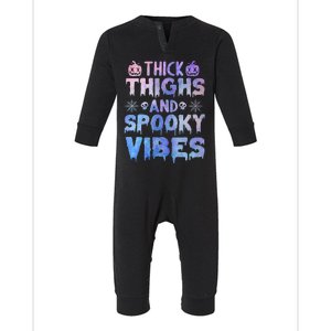 Thick thighs and spooky vibes tie dye Halloween purple Infant Fleece One Piece