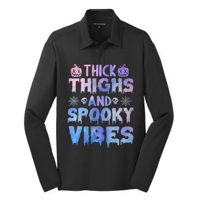 Thick thighs and spooky vibes tie dye Halloween purple Silk Touch Performance Long Sleeve Polo