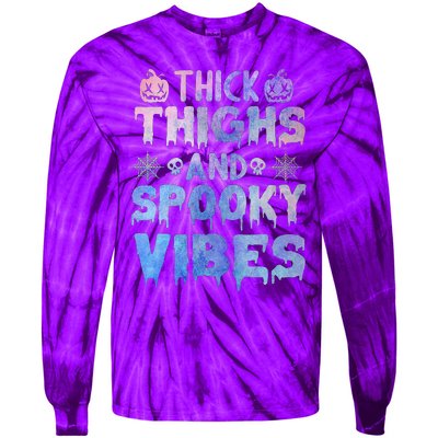 Thick thighs and spooky vibes tie dye Halloween purple Tie-Dye Long Sleeve Shirt