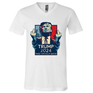 Trump Take America Back 2024 American Flag Politics V-Neck T-Shirt