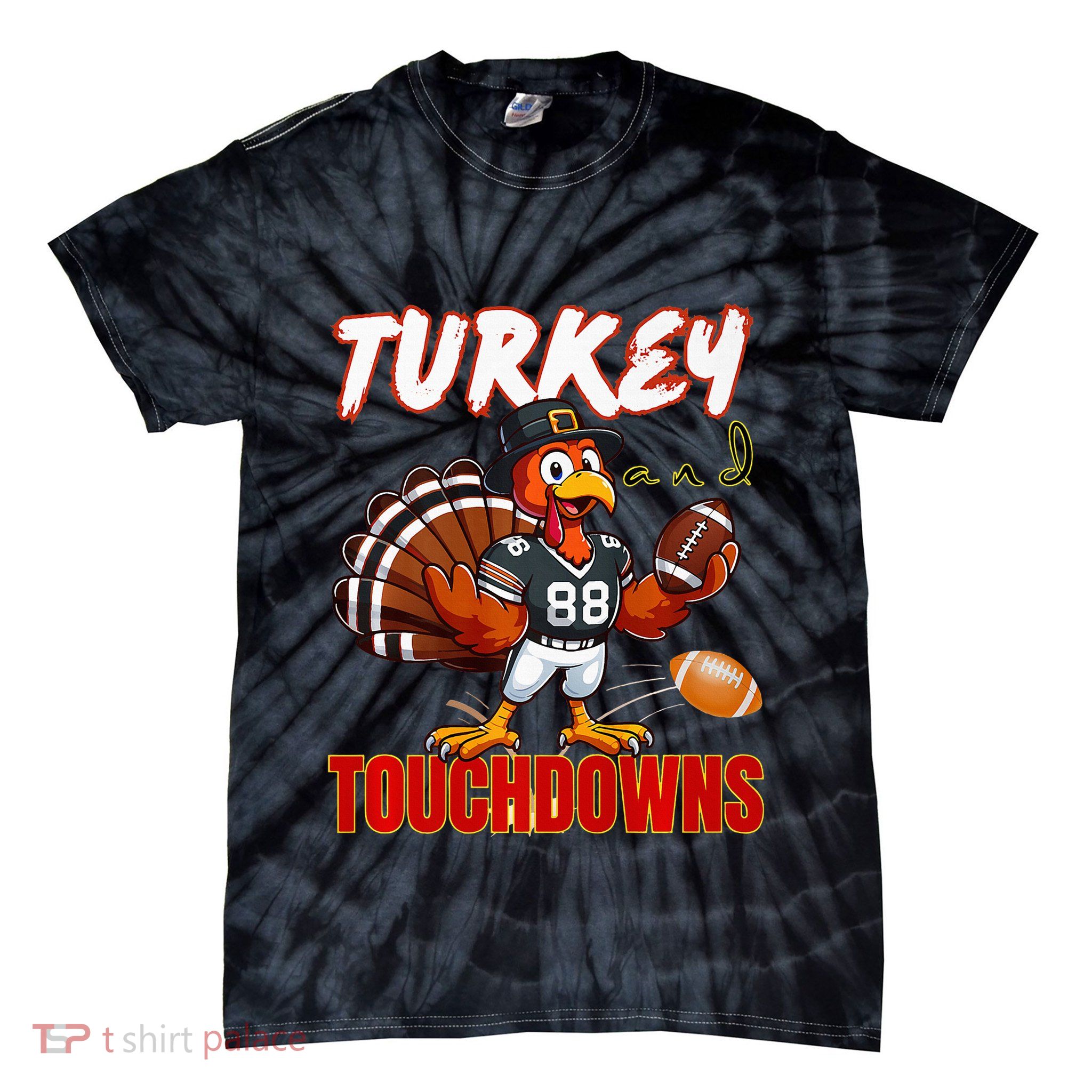 Thanksgiving Turkey And Touchdowns Funny Football Lovers Premium Tie-Dye T-Shirt