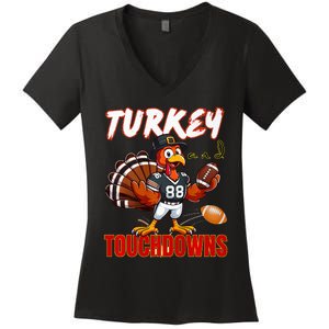 Thanksgiving Turkey And Touchdowns Funny Football Lovers Premium Women's V-Neck T-Shirt