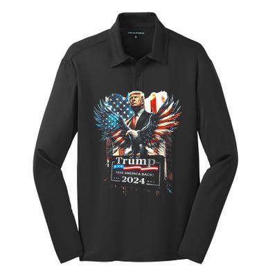 Trump Take America Back 2024 Eagle Us Flag Silk Touch Performance Long Sleeve Polo