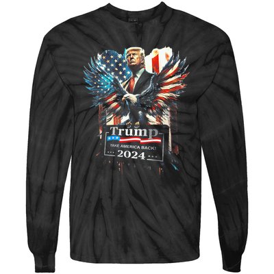 Trump Take America Back 2024 Eagle Us Flag Tie-Dye Long Sleeve Shirt