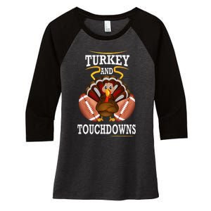 Thanksgiving Turkey And Touchdowns Football Women's Tri-Blend 3/4-Sleeve Raglan Shirt