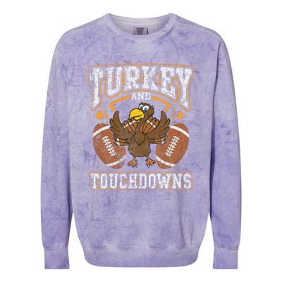 Thanksgiving Turkey And Touchdowns Football Colorblast Crewneck Sweatshirt