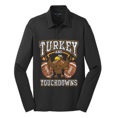 Thanksgiving Turkey And Touchdowns Football Silk Touch Performance Long Sleeve Polo