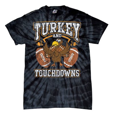 Thanksgiving Turkey And Touchdowns Football Tie-Dye T-Shirt