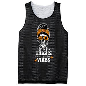 Thick Thighs and Spooky Vibes Messy Bun Girl Funny Halloween Mesh Reversible Basketball Jersey Tank