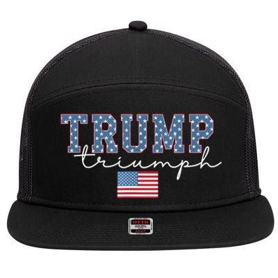 Trump Triumph American Flag Stars 2024 Winner Maga Victory 7 Panel Mesh Trucker Snapback Hat