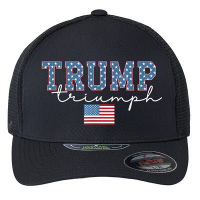 Trump Triumph American Flag Stars 2024 Winner Maga Victory Flexfit Unipanel Trucker Cap