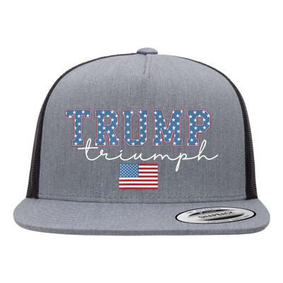 Trump Triumph American Flag Stars 2024 Winner Maga Victory Flat Bill Trucker Hat