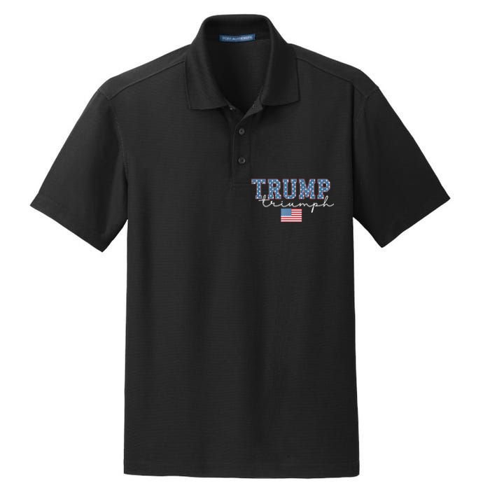 Trump Triumph American Flag Stars 2024 Winner Maga Victory Dry Zone Grid Polo